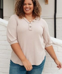 Ave Shops Clothing Wonderfully Waffled Top In Taupe