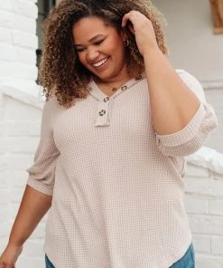 Ave Shops Clothing Wonderfully Waffled Top In Taupe