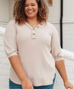 Ave Shops Clothing Wonderfully Waffled Top In Taupe