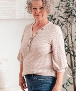 Ave Shops Clothing Wonderfully Waffled Top In Taupe