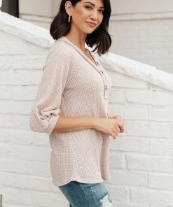 Ave Shops Clothing Wonderfully Waffled Top In Taupe