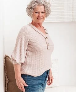 Ave Shops Clothing Wonderfully Waffled Top In Taupe