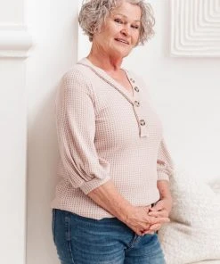 Ave Shops Clothing Wonderfully Waffled Top In Taupe