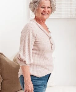 Ave Shops Clothing Wonderfully Waffled Top In Taupe