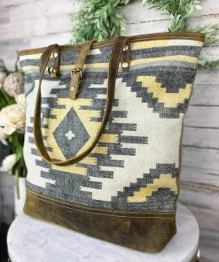 Myra Yellow Aztec & Leather Tote Handbag Handbags & Wallets