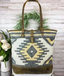 Myra Yellow Aztec & Leather Tote Handbag Handbags & Wallets