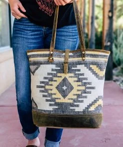 Myra Yellow Aztec & Leather Tote Handbag Handbags & Wallets