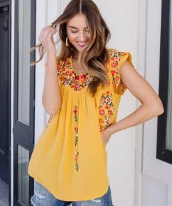 Ave Shops Yellow Blossoms Short Sleeve Shirt | Women’s Tops & Blouses 24 Ave Shops Yellow Blossoms Shirt Clothing