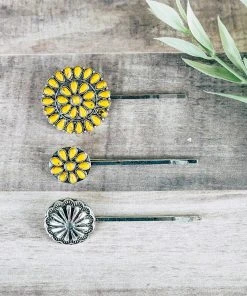 Blue Tortoise Yellow Concho Bobby Pin Set