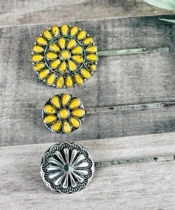 Blue Tortoise Yellow Concho Bobby Pin Set