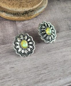 Blue Tortoise Jewelry Yellow Concho Post Earrings