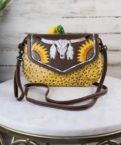 Myra Handbags & Wallets Yellow Steer Skull Wallet Crossbody