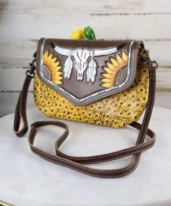 Myra Handbags & Wallets Yellow Steer Skull Wallet Crossbody