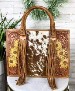 American Darling Yellow Sunflower & Cowhide Conceal Carry Handbag