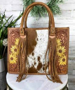 American Darling Yellow Sunflower & Cowhide Conceal Carry Handbag
