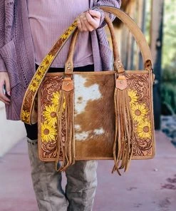 American Darling Yellow Sunflower & Cowhide Conceal Carry Handbag