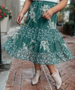 Ave Shops Zoe Floral Middi Skirt in Hunter Green | Stylish Women's Dresses & Jumpsuits 24 Ave Shops Zoe Floral Middi Skirt In Hunter Green Dresses, Rompers, Jumpsuits