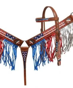 Shiloh American Flag Rhinestone Fringe Headstall Set Headstall Sets