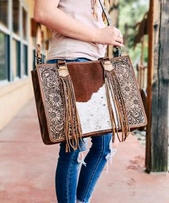 American Darling Sunflower Tooled Cowhide Handbag