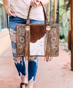American Darling Sunflower Tooled Cowhide Handbag