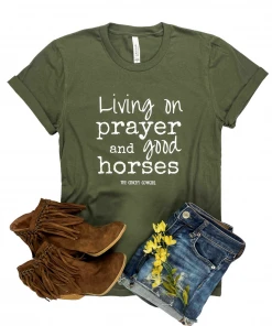 The Cinchy Cowgirl Clothing Army Green Living On A Prayer Short Sleeve Graphic Tee