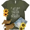 Cinchy Cowgirl Army Green 'Eat Tacos & Ride Horses' Graphic Tee | Short Sleeve T-Shirt 2 The Cinchy Cowgirl Clothing Army Green Eat Tacos & Ride Horses Short Sleeve Graphic Tee