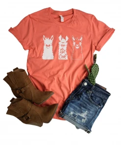 The Cinchy Cowgirl Clothing Coral Be Cool Llamas Short Sleeve Tee