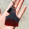Cinchy Cowgirl Black & Red Ear Tag Keychain - Unique Resin Accessory 1 The Cinchy Cowgirl Black & Red Ear Tag Keychain