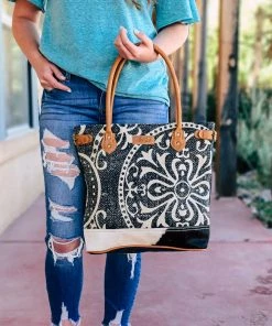 Sixtease Paisley & Cowhide Tote Handbag Handbags & Wallets