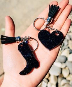 The Cinchy Cowgirl Holographic Black Heart & Boot (set Of 2) Keychain
