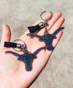 The Cinchy Cowgirl Black Longhorn (Set Of 2) Keychain