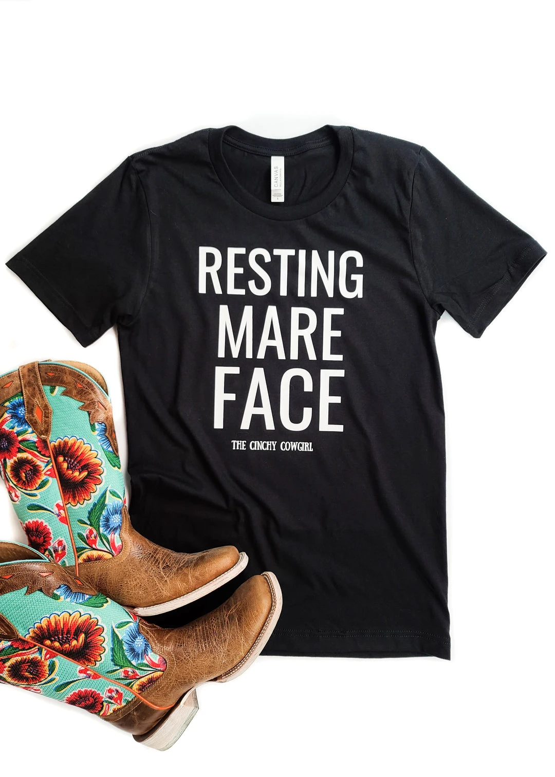 The Cinchy Cowgirl Black Resting Mare Graphic Tee - Soft Short Sleeve T-Shirt for Women 3 The Cinchy Cowgirl Clothing Black Resting Mare Face Short Sleeve Graphic Tee