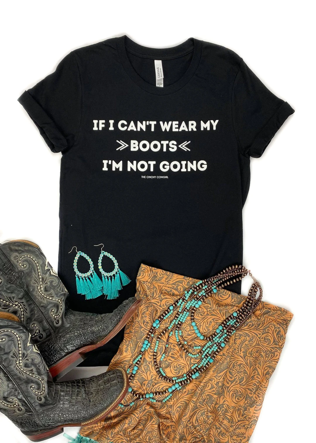 The Cinchy Cowgirl Black 'If I Can't Wear My Boots' Short Sleeve Tee | TCC Graphic Tee 3 The Cinchy Cowgirl Clothing Black If I Can't Wear My Boots Short Sleeve Tee
