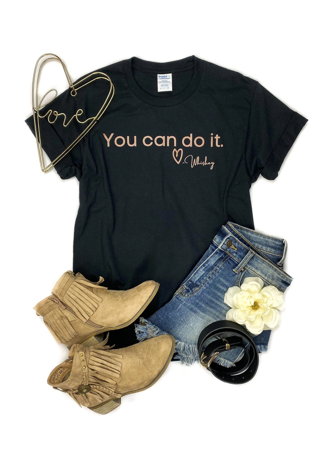 The Cinchy Cowgirl Black 'You Can Do It' Love Whiskey Graphic Short Sleeve Tee | TCC Graphic Tanks & Tees 3 The Cinchy Cowgirl Black You Can Do It Love Whiskey Short Sleeve Tee