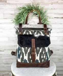 Myra Handbags & Wallets Blue & Gray Aztec Backpack