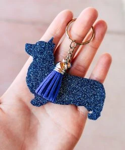 The Cinchy Cowgirl Blue & Silver Corgi Keychain