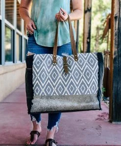 Myra Handbags & Wallets Blue Diamond & Cowhide Weekender