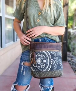 Myra Blue & Ivory Zip Hobo Handbag Handbags & Wallets