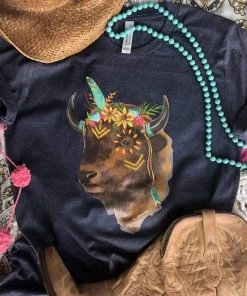 Thelattimoreclaim Navy Boho Buffalo Short Sleeve Tee