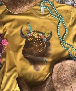 Thelattimoreclaim Mustard Boho Buffalo Short Sleeve Tee