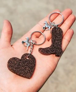 The Cinchy Cowgirl Resin Keychains Brown Cowboy Boot & Heart Keychain