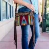 American Darling Handbags & Wallets Burgundy Colorful Aztec Saddle Blanket & Floral Tooled Leather Crossbody