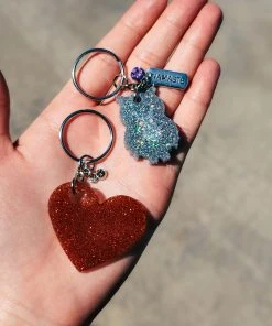 The Cinchy Cowgirl Resin Keychains Burnt Orange & Silver Heart & Owl (Set Of 2) Keychain
