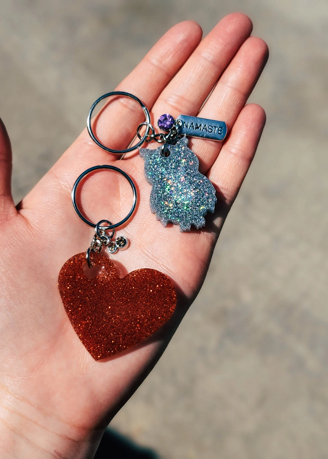 Cinchy Cowgirl Resin Keychains Set - Burnt Orange & Silver Heart & Owl (2-Piece) 3 The Cinchy Cowgirl Resin Keychains Burnt Orange & Silver Heart & Owl (Set Of 2) Keychain