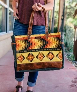 Sixtease Canary Yellow Aztec Weekender Handbag