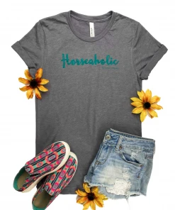 The Cinchy Cowgirl Clothing Heather Grey Horseaholic Short Sleeve Graphic Tee