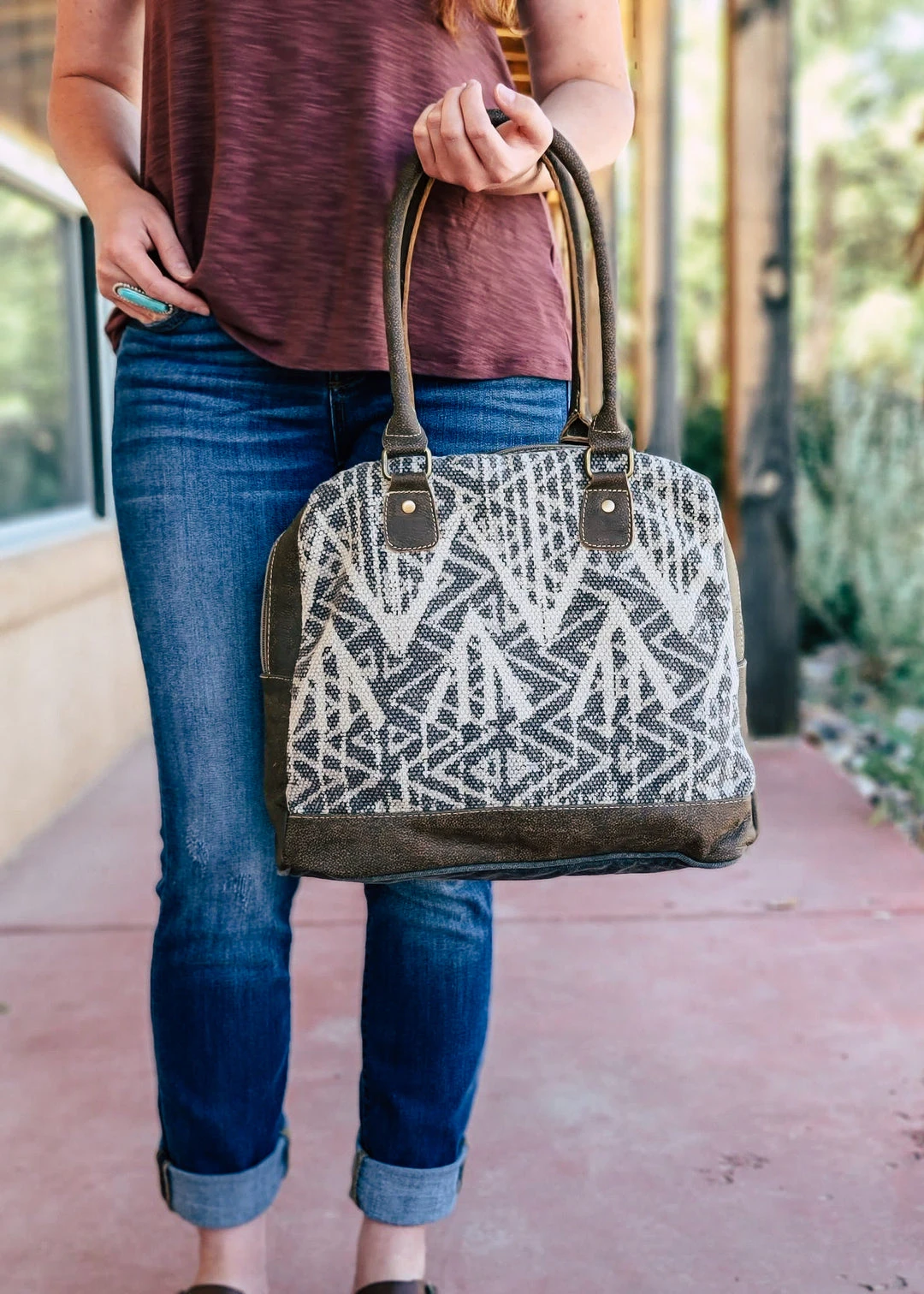 Myra Brown Chevron Tote Handbag