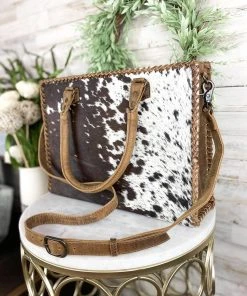 American Darling Concealed Carry Coffee Brown & White Cowhide Handbag Handbags & Wallets