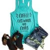 The Cinchy Cowgirl Clothing Teal Coffee, Cuss Words, Cows Tank