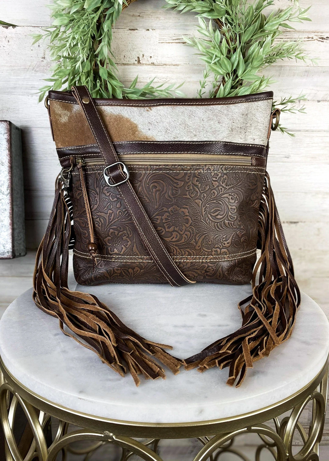 Myra Coffee Floral Tooled Fringe Crossbody Handbag – Stylish & Functional 5 Myra Handbags & Wallets Coffee Floral Tooled Fringe Handbag